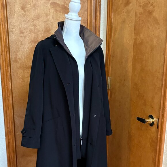 East 5th Black Button & Zip Trench Coat with Detachable Hood & Lining, Size SP - Picture 3 of 15